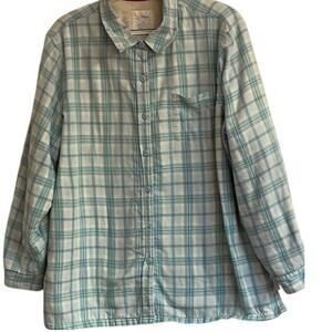 LL Bean Pastel Plaid Shacket Sz XL Button Up Long Sleeve Cotton Warm Cozy